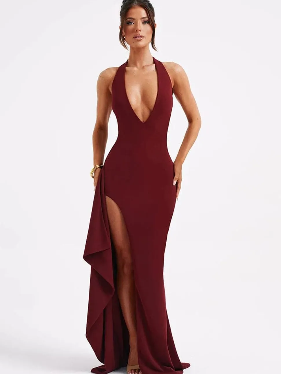 Robe longue bordeaux fendue