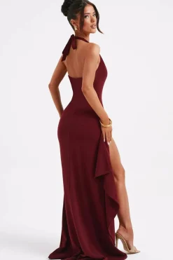 Robe longue bordeaux fendue