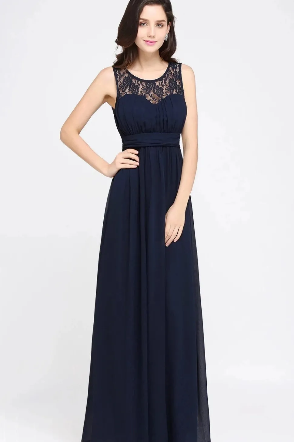 Robe longue demoiselle d'honneur haut en dentelle