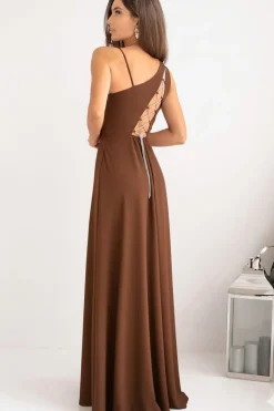 Robe longue fendue marron chocolat