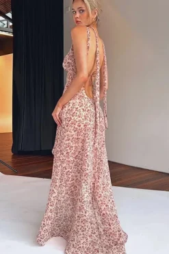 Robe longue fleurie dos nu