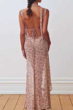 Robe longue fleurie dos nu