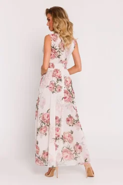 Robe longue fleurie fendue sans manches