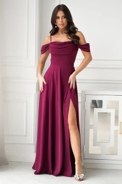 Robe longue fluide chic bretelles tombantes fendue