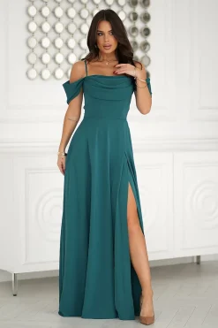 Robe longue fluide chic bretelles tombantes fendue