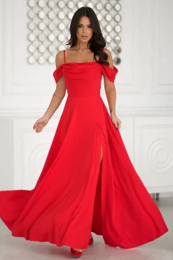 Robe longue fluide chic bretelles tombantes fendue