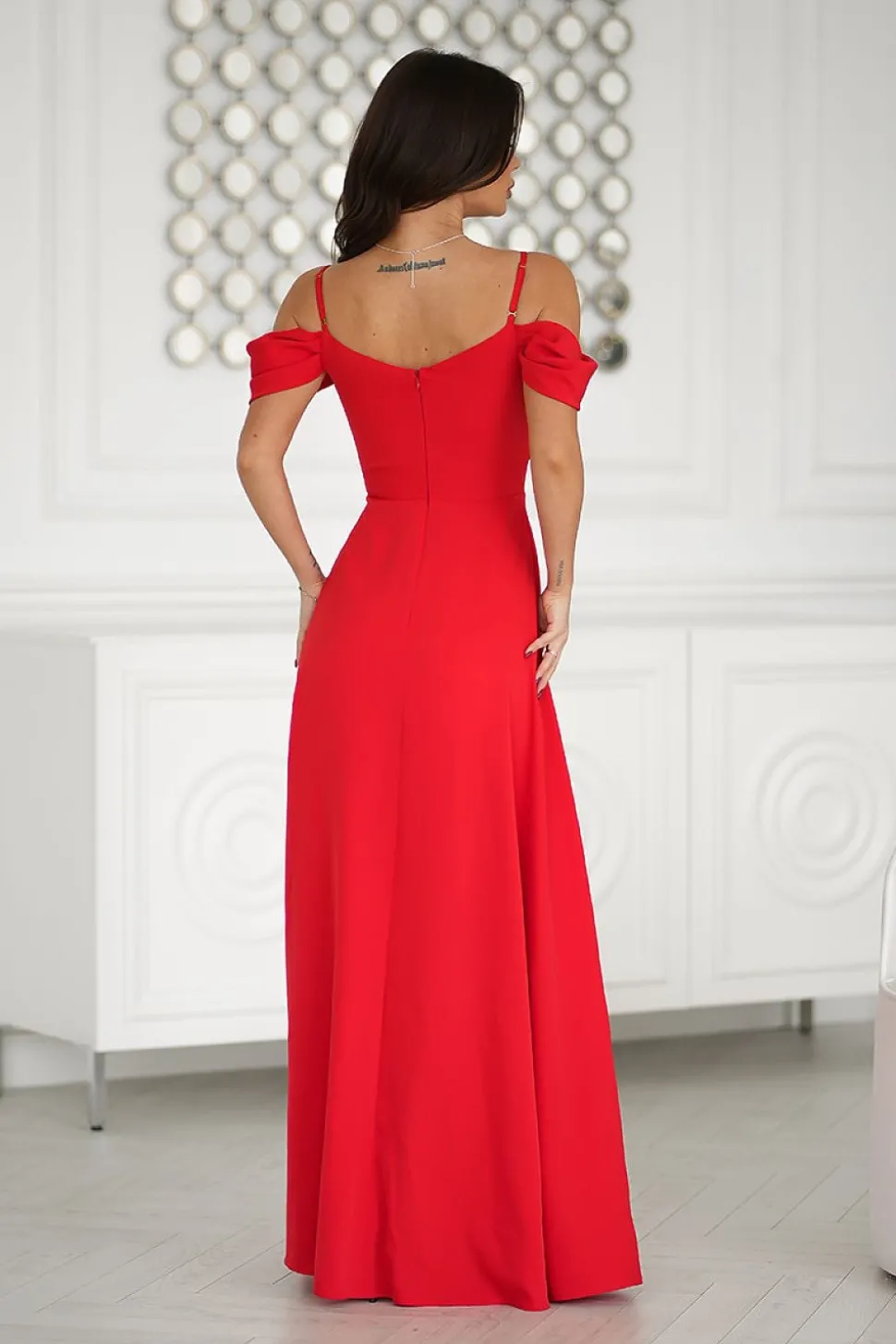Robe longue fluide chic bretelles tombantes fendue