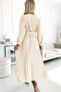 Robe longue plissée fluide manches longues
