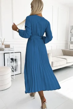 Robe longue plissée fluide manches longues