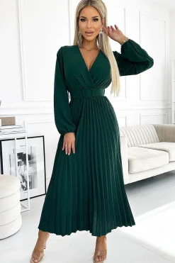 Robe longue plissée fluide manches longues