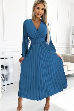Robe longue plissée fluide manches longues