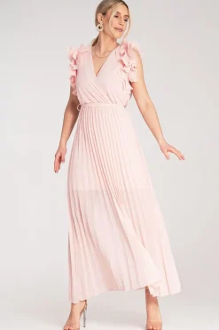 Robe longue plissée rose pour invitée au mariage