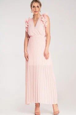 Robe longue plissée rose pour invitée au mariage