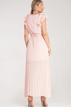Robe longue plissée rose pour invitée au mariage