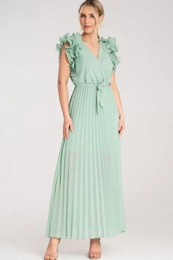 Robe longue plissée verte pour invitée au mariage