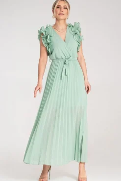 Robe longue plissée verte pour invitée au mariage