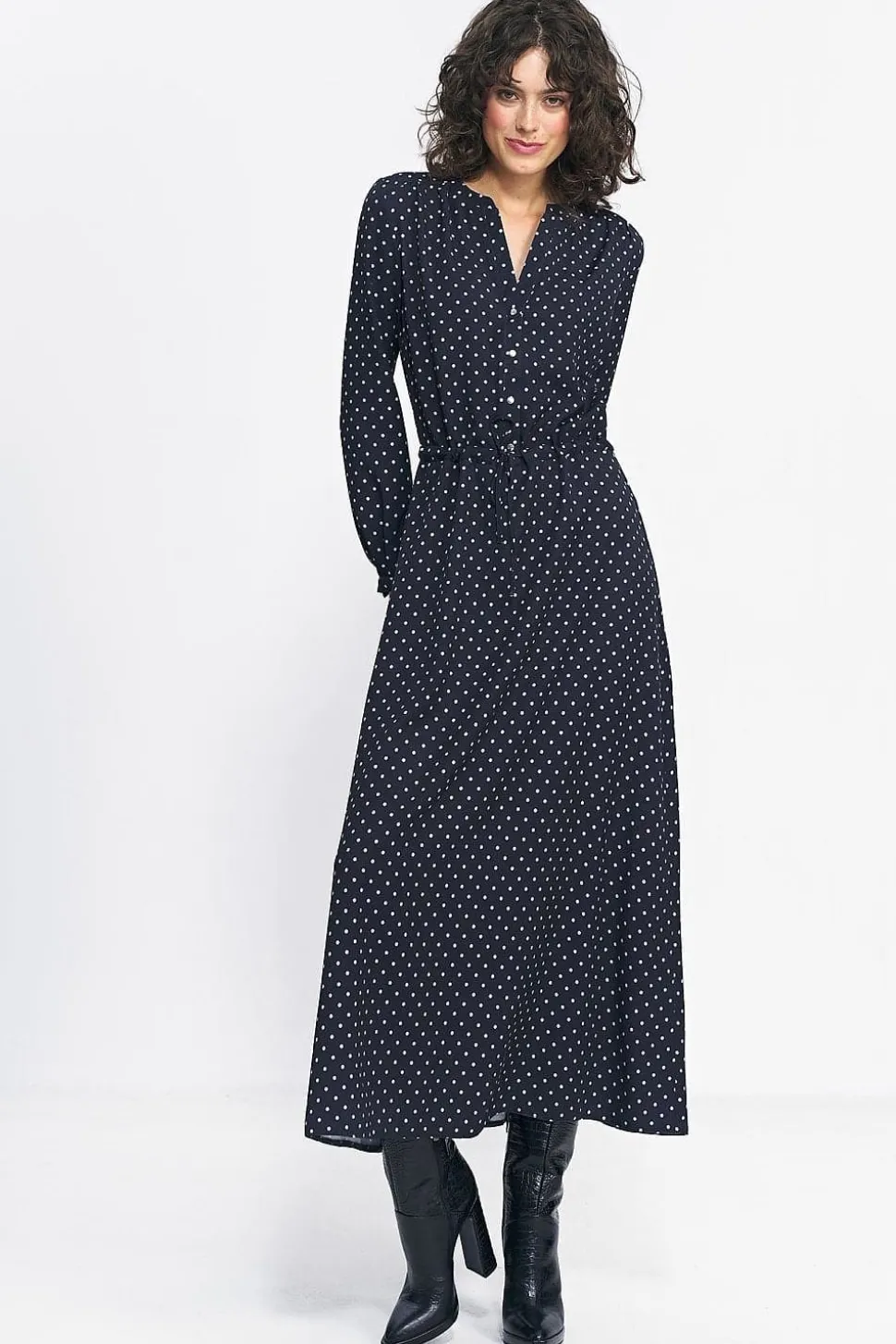 Robe longue à pois manche longue