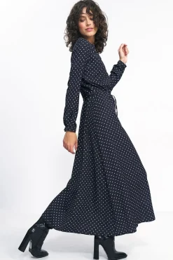Robe longue à pois manche longue