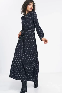 Robe longue à pois manche longue