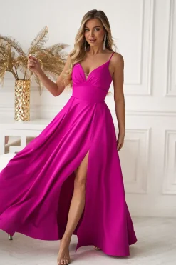 Robe longue rose fendue élégante