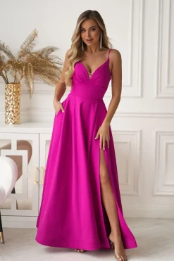 Robe longue rose fendue élégante