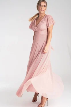 Robe longue rose pour demoiselle d'honneur chic