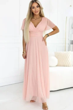 Robe longue rose taille empire jupe en tulle