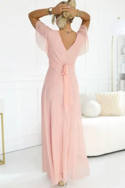 Robe longue rose taille empire jupe en tulle