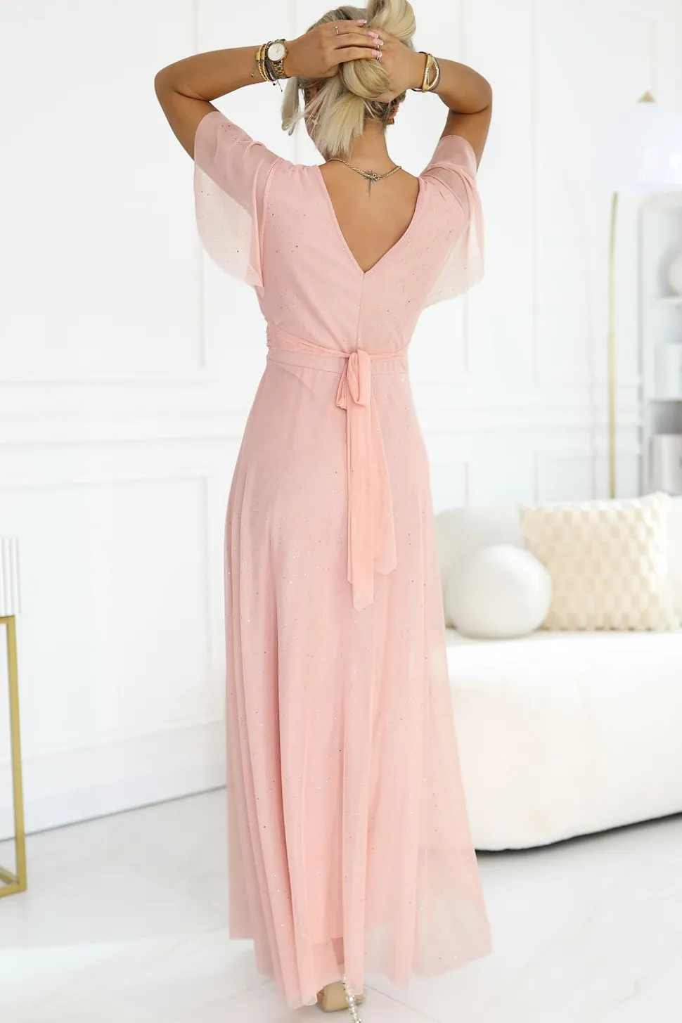 Robe longue rose taille empire jupe en tulle