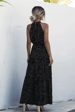 Robe longue sans manches à col halter