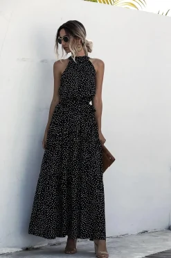 Robe longue sans manches à col halter