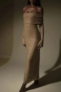 Robe longue sequin épaules dénudées