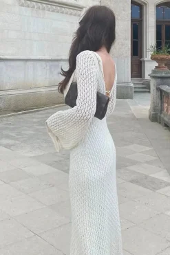 Robe longue été en maille blanche
