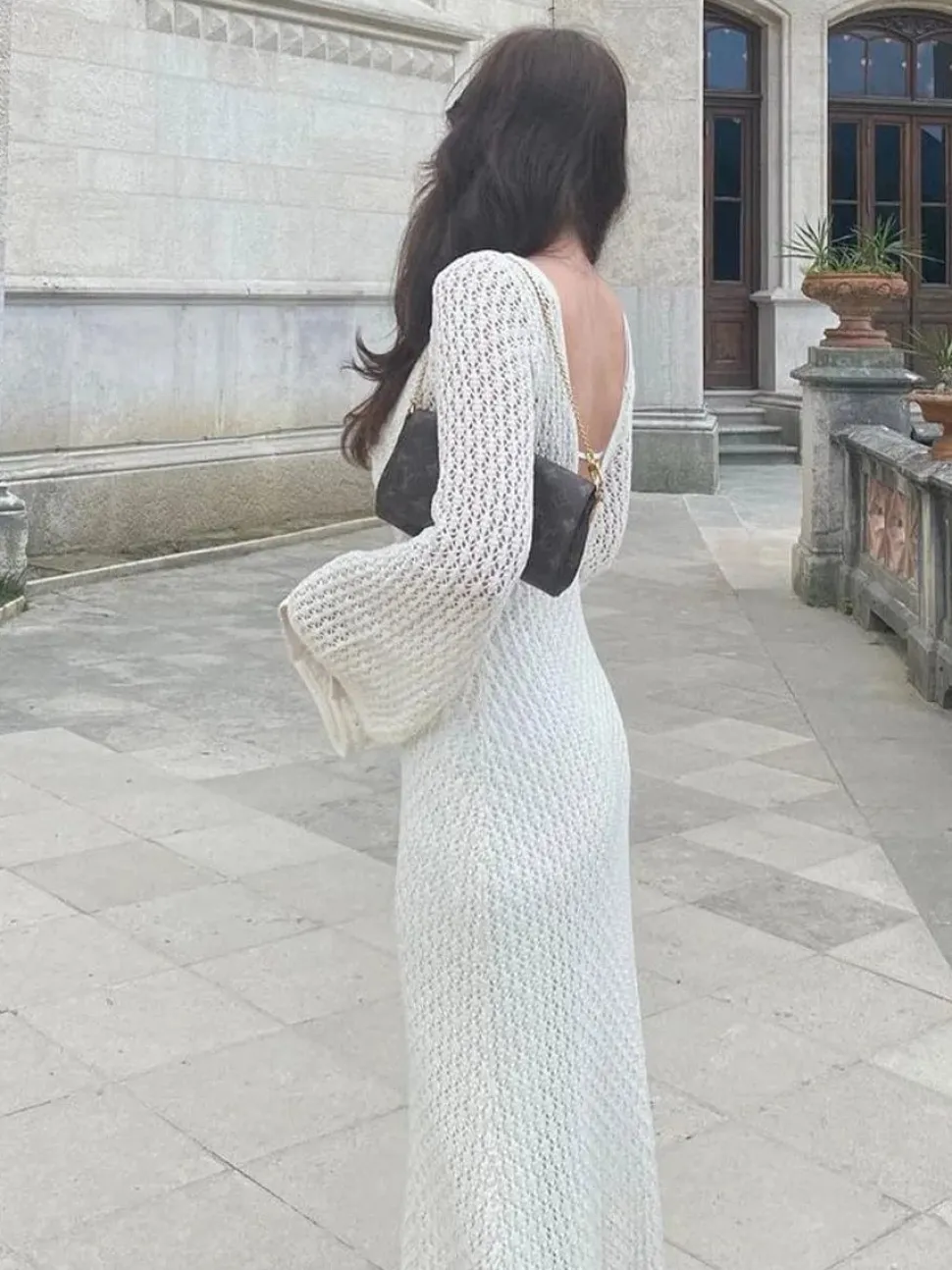 Robe longue été en maille blanche
