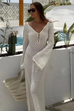 Robe longue été en maille blanche