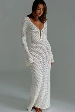 Robe longue été en maille blanche