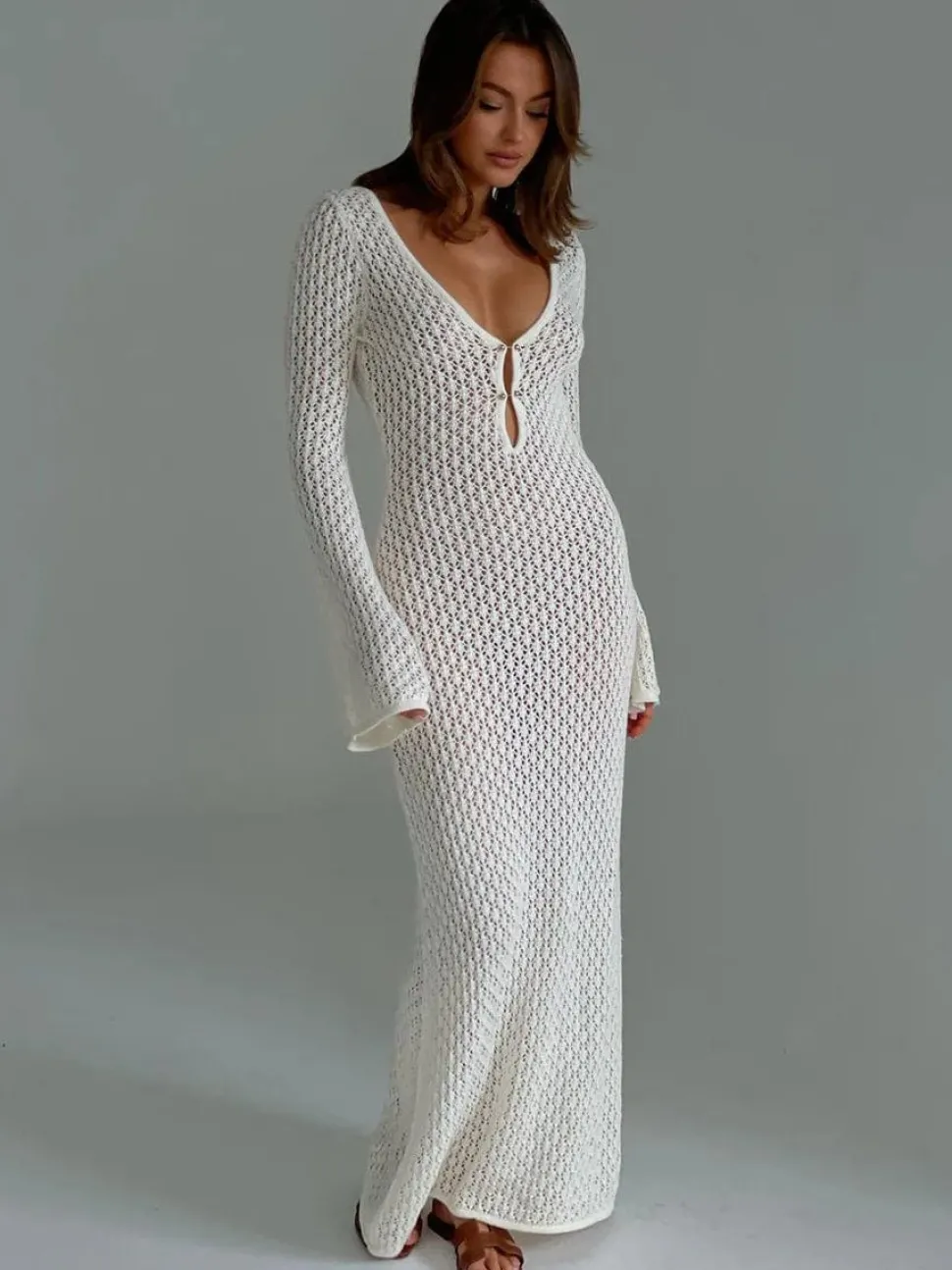 Robe longue été en maille blanche