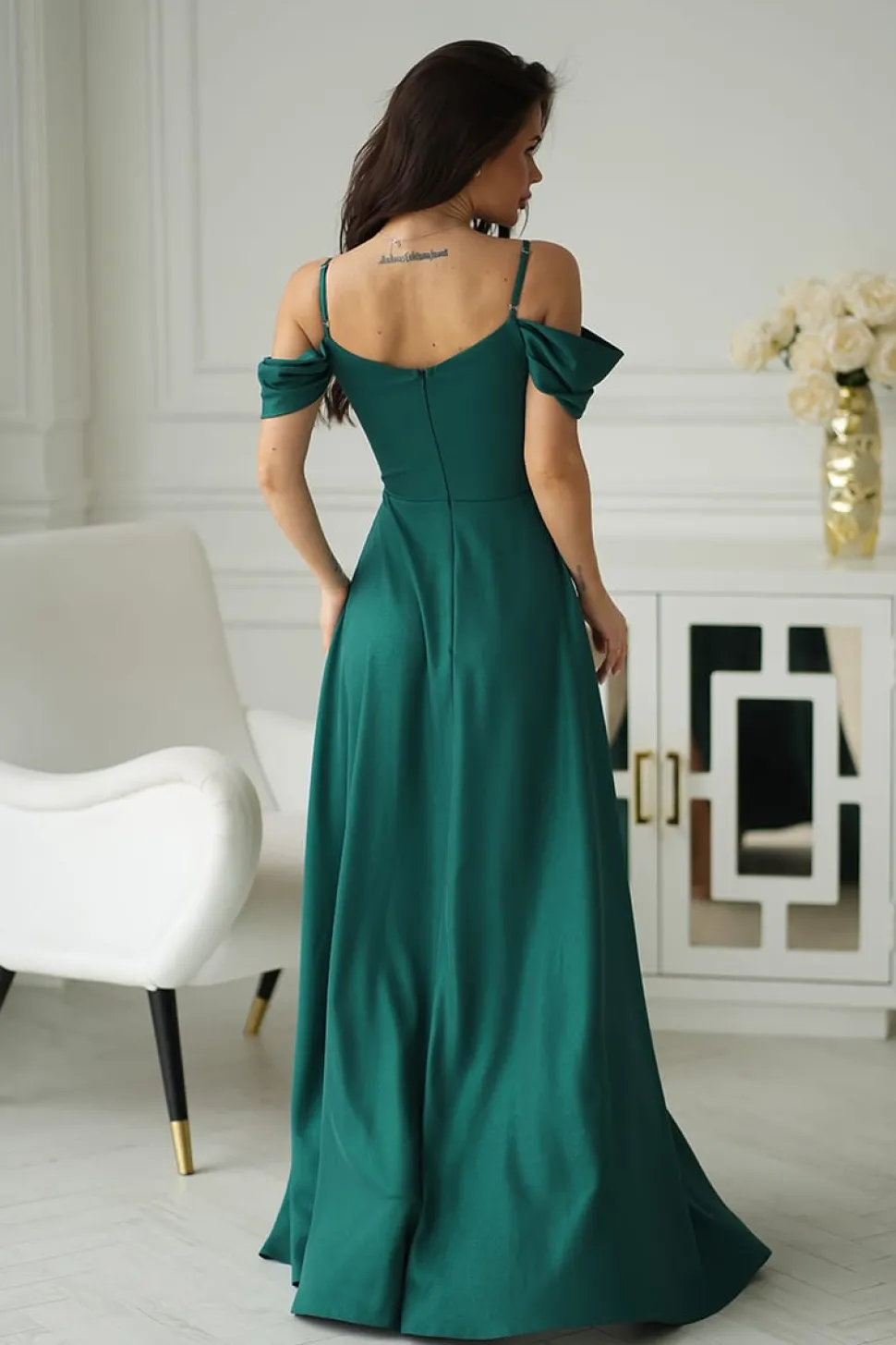 Robe longue verte émeraude fendue