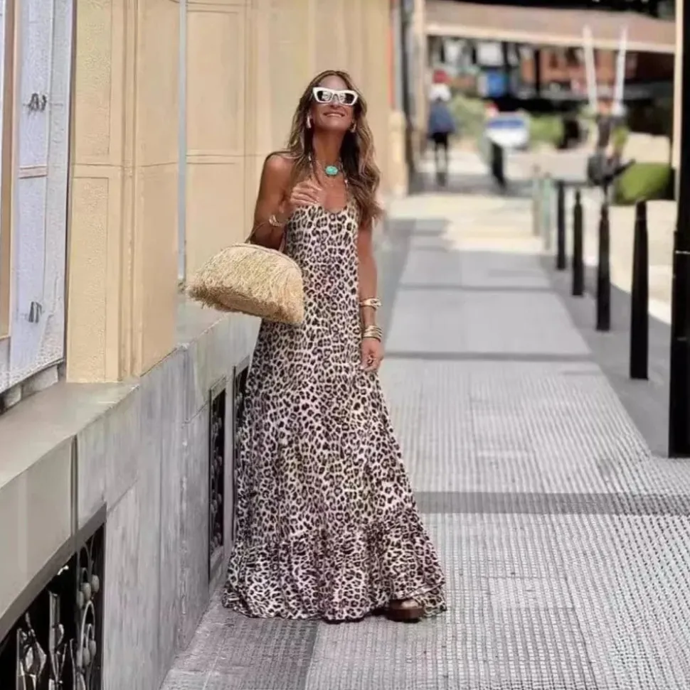 Robe léopard sexy longue dos nu