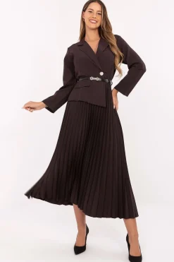 Robe marron midi plissée blazer