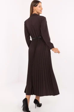Robe marron midi plissée blazer