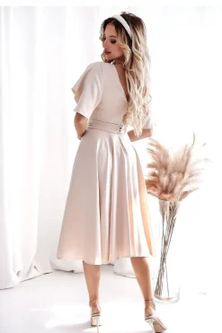 Robe midi drapée manches courtes