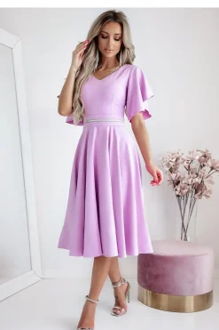 Robe midi drapée manches courtes