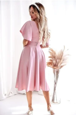 Robe midi drapée manches courtes