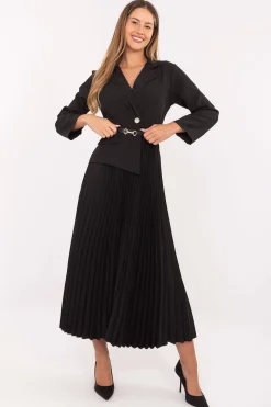 Robe midi plissée chic noire élégante