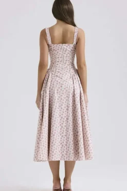 Robe midi évasée fleurie col carré