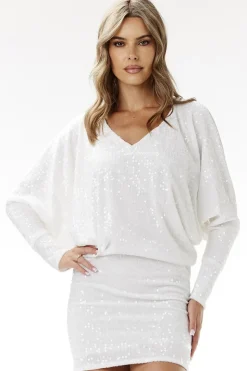 Robe mini à paillettes manches longues