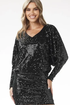 Robe mini à paillettes manches longues