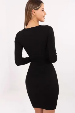 Robe moulante noire courte manches longues soirée