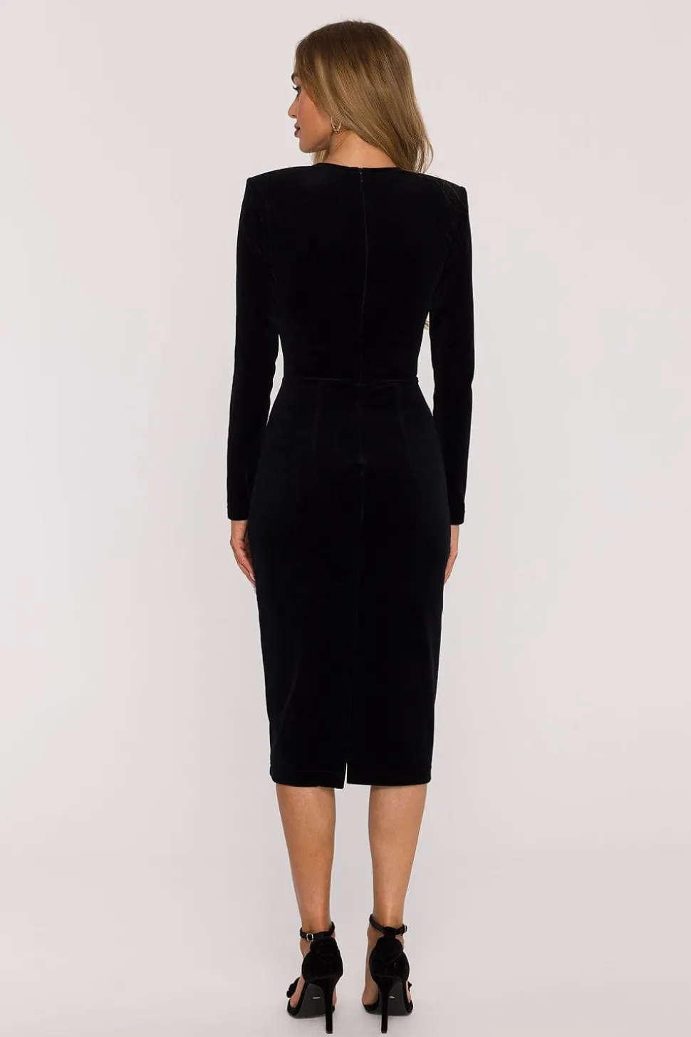 Robe moulante noire manches longues en velours